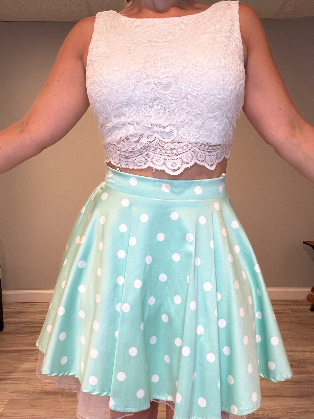 Molly Bracken Mint Green Polka Dot Skater Skirt